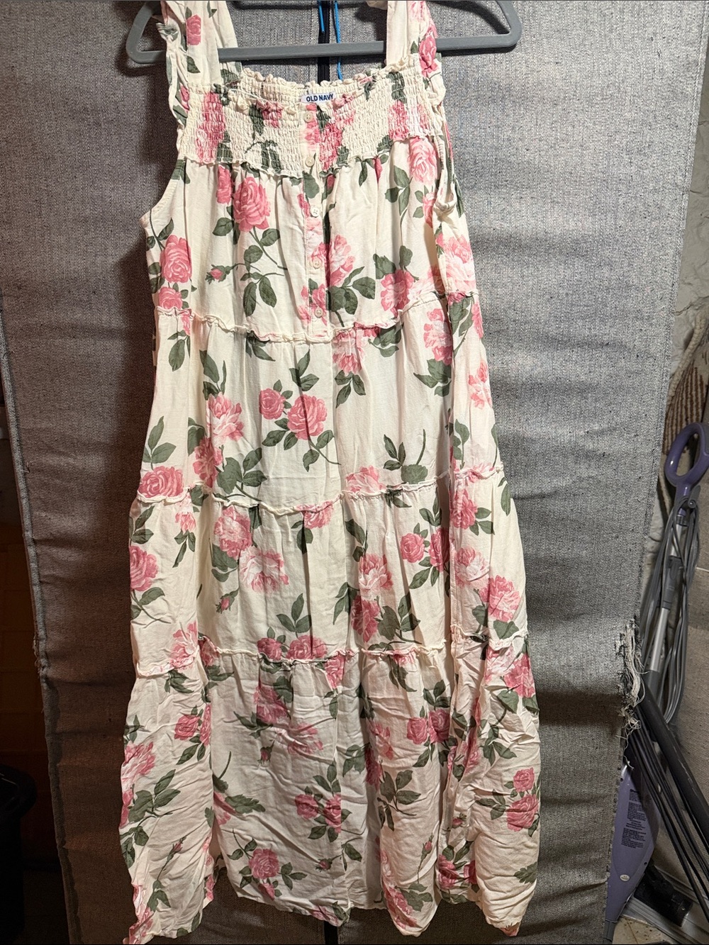 Old Navy Cream Maxi Dress with Pink Rose Print